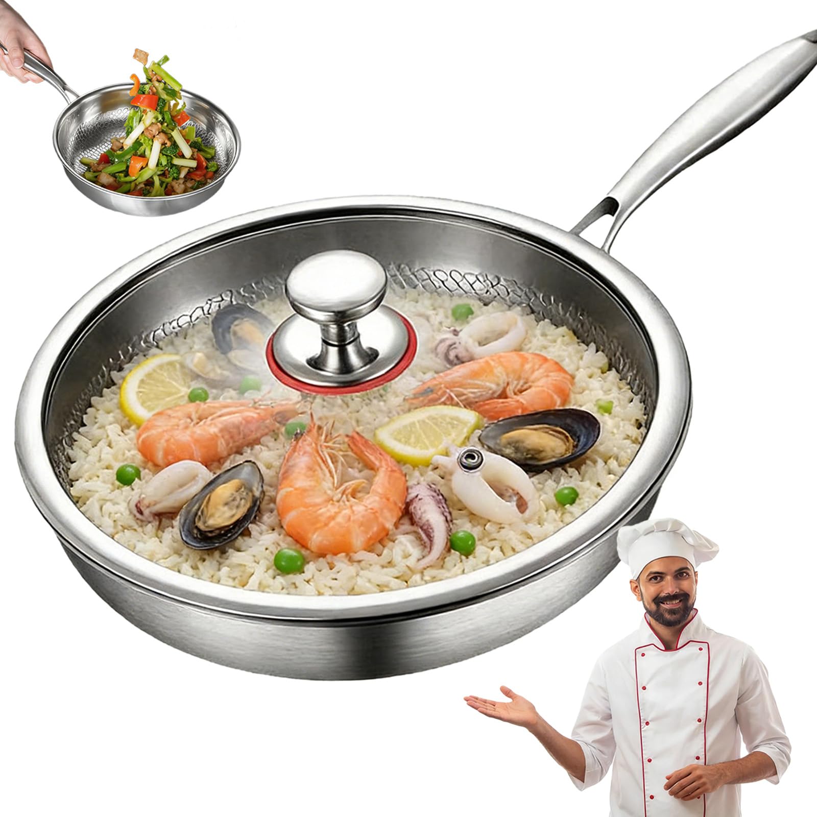 Sartén Titanio Actualizada 2026, Sartén de Titanio para Cocina y Acampada, Antiadherente y Resistente a Arañazos, Libre de PTFE y PFOA, Apta para Todo Tipo de Cocinas (Con tapa, 22cm)