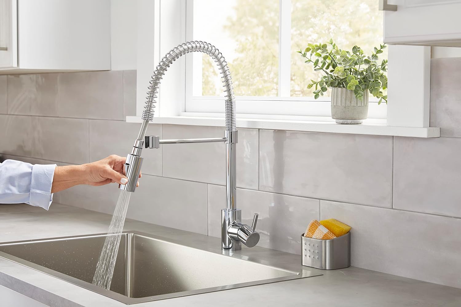 Gerber The Foodie Single Handle Pre-Rinse Kitchen Faucet D451288 1.75gpm Commercial Style Kitchen Faucet Chrome Spring Spout with Sprayer