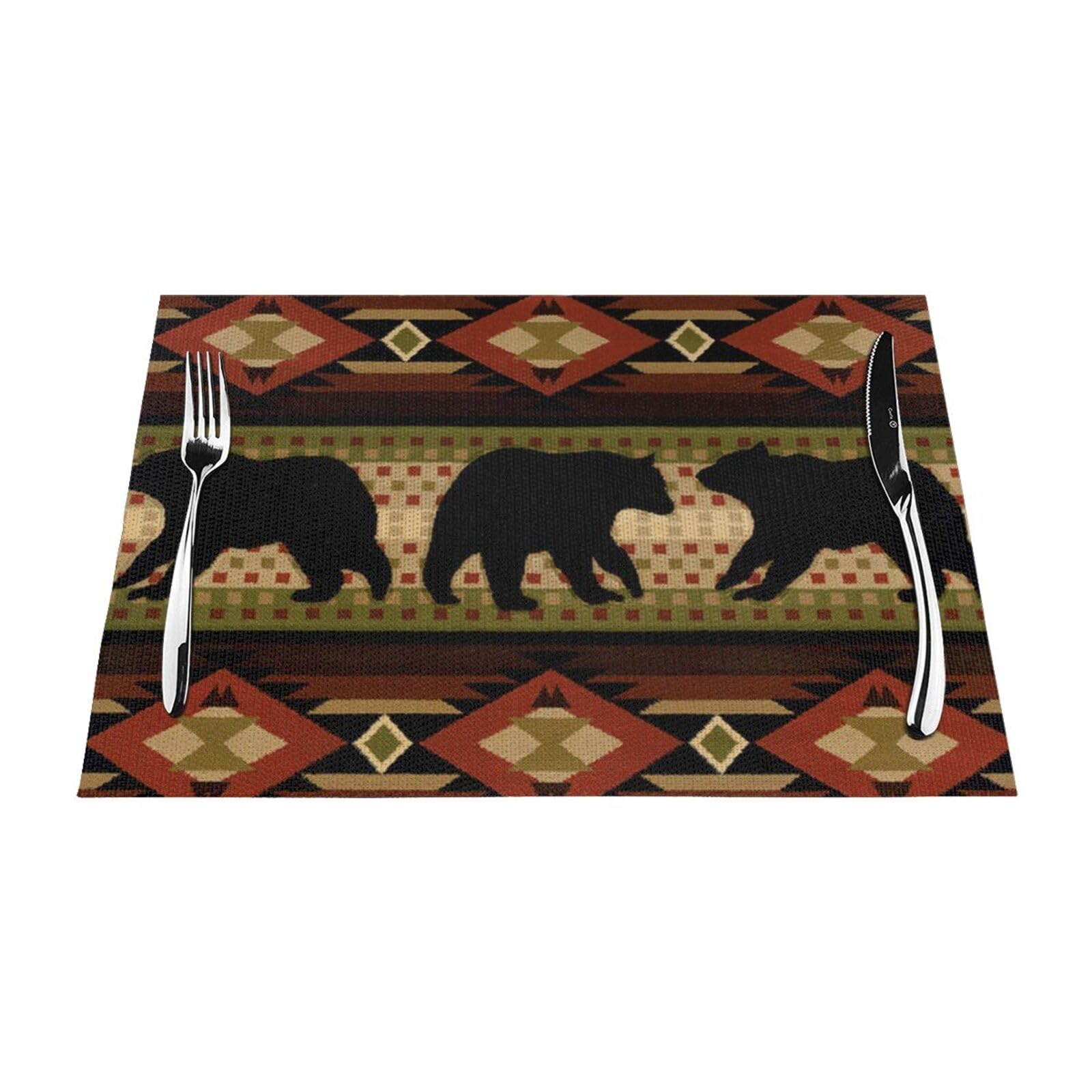 PVC Placemat Set of 4 PCS, 45x30 CM, Bear Printed Non-Slip Heat Resistant Place Mats for Kitchen Dining Table Indoor Outdoor