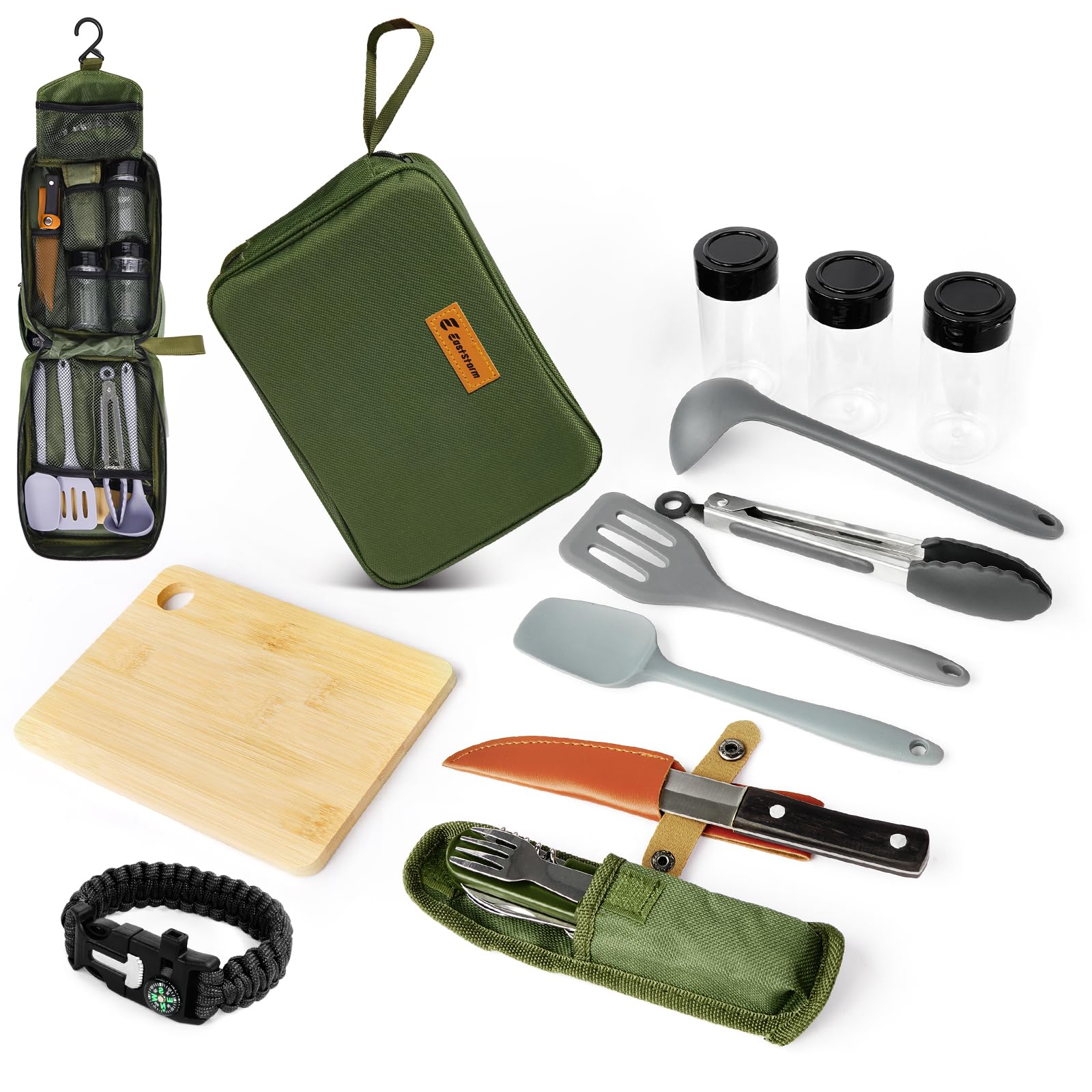 E EASTSTORM Set di Utensili da Cucina da Campeggio, Campeggio Accessori Utili Adatto per Pentole Stoviglie Campeggio, Leggero, Impermeabile e Facile da Riporre, Adatto per Escursioni Individuali
