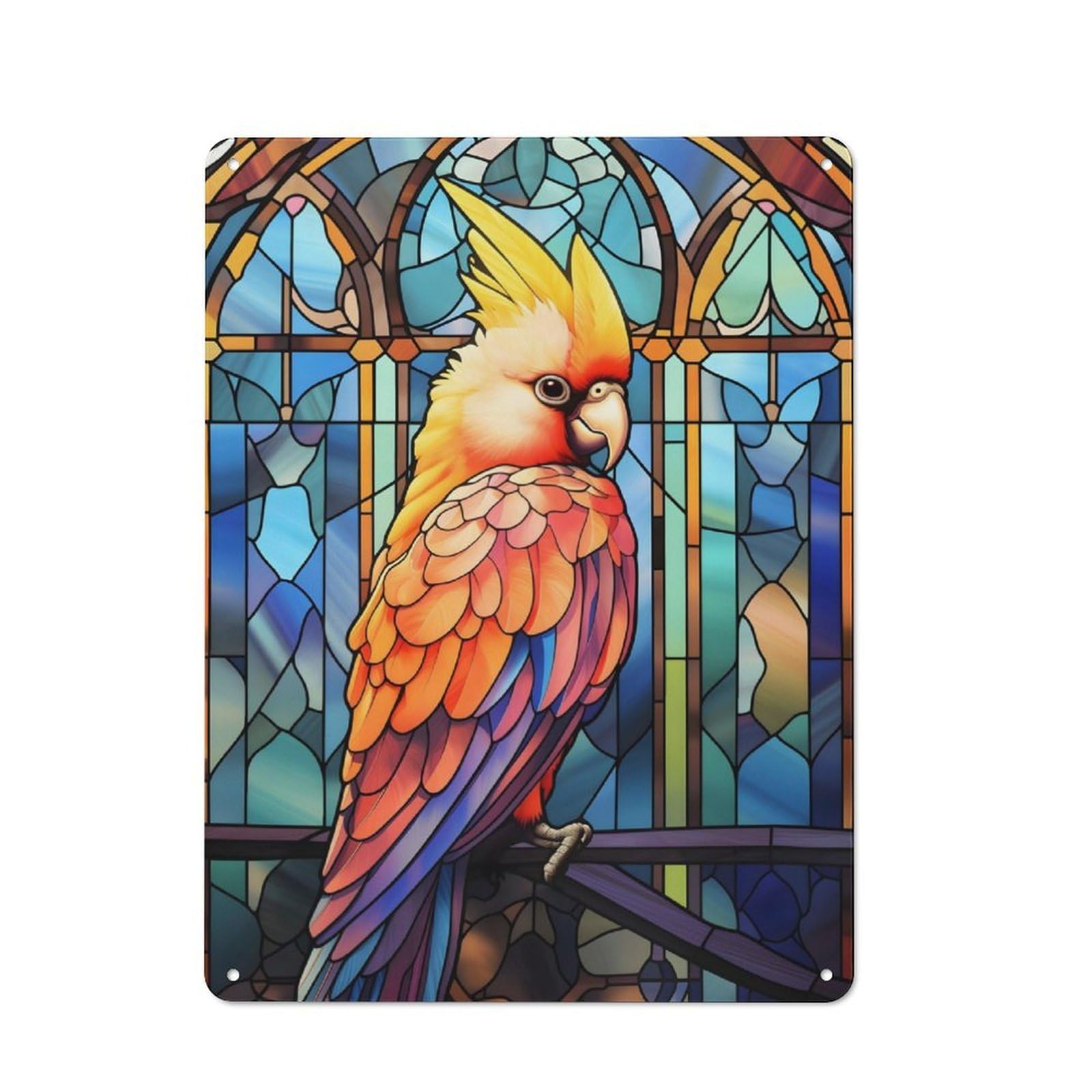 Junmoney Cockatiel Stained Glass Retro Metal Sign 40X30cm Featuring For Bar Or Restaurant, For Bar Decor Enthusiasts