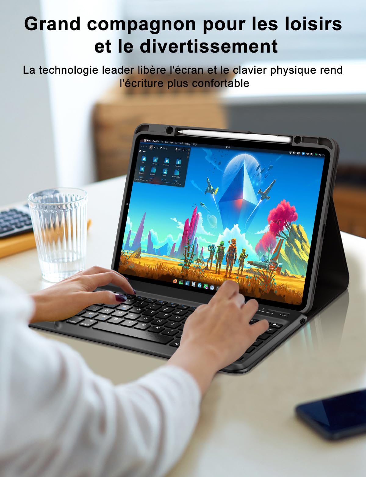 FOGARI Étui Clavier pour iPad Pro 12.9 2022/2021/2020/2018(6/5/4/3 Gén) | AZERTY Français Étui Clavier Magnétique Bluetooth sans Fil pour iPad Pro 12.9 6è/5è/4è/3è Gén, Noir
