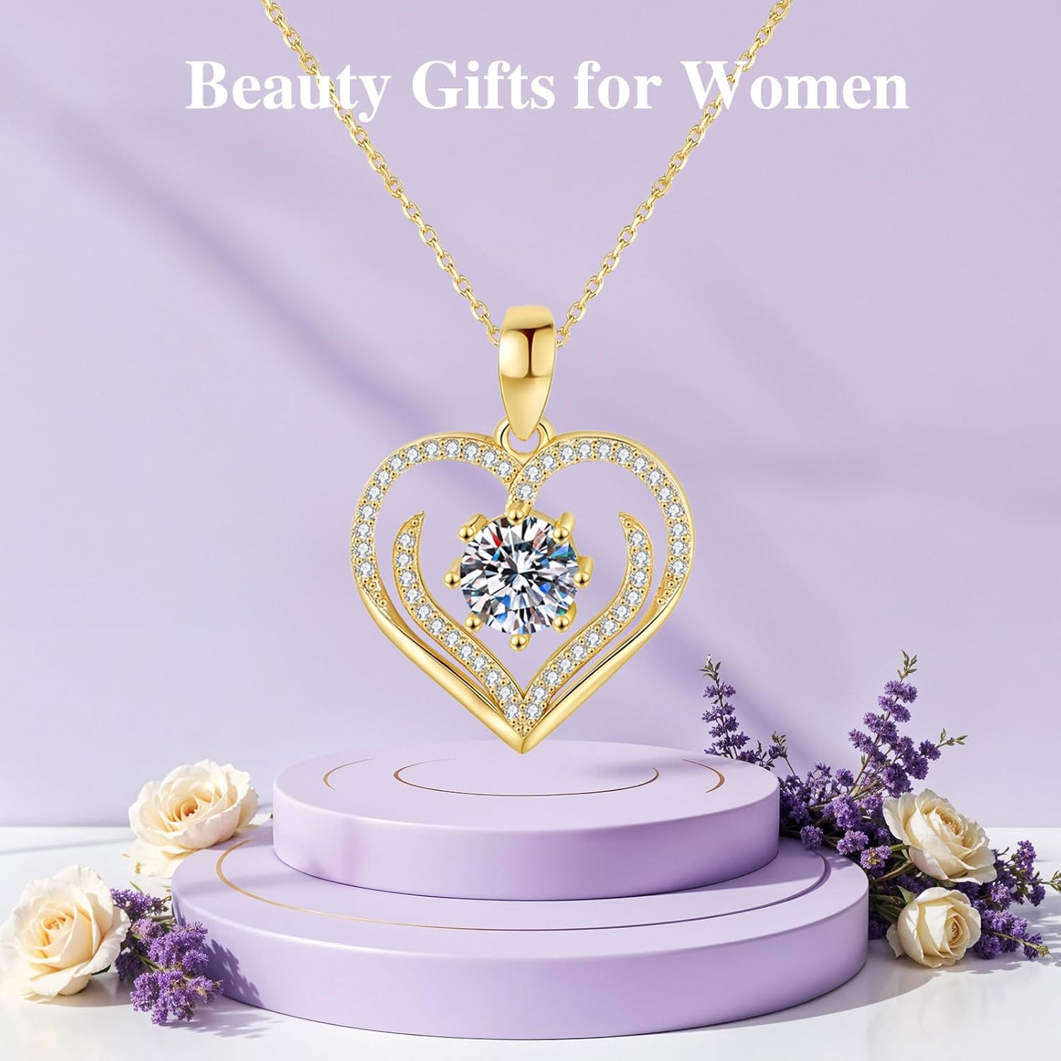 Valentine's Day Gifts for Women,14K Gold Plated Birthstone Heart-shaped Pendant Necklace Mother's Day Anniversary Birthday Gift for Mother Daughter Granddaughter Girlfriend Bestie - Image 2