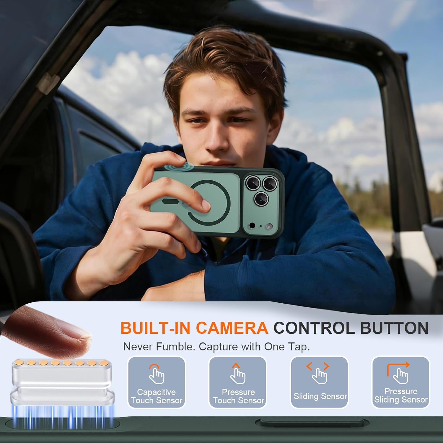 Magnetic for iPhone 17 Pro Case with Camera Control Button, Includes 2 Tempered Glass Screen Protectors, MagSafe Compatible Translucent Matte Phone Case for iPhone 17 Pro, Forest Green - Image 3