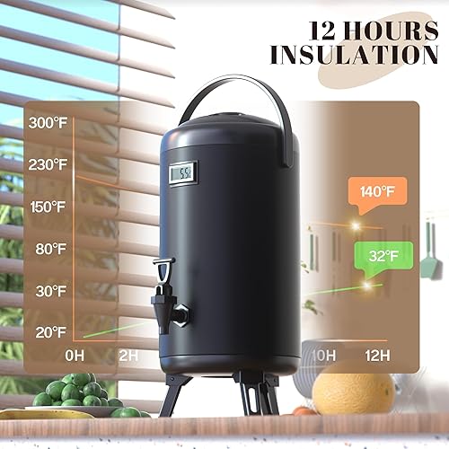 Miniatura 2 de Dispensador de bebidas aislado de 12L/3.2 galones, dispensador térmico de bebidas frías y calientes para té caliente, café, leche fría, agua, jugo,