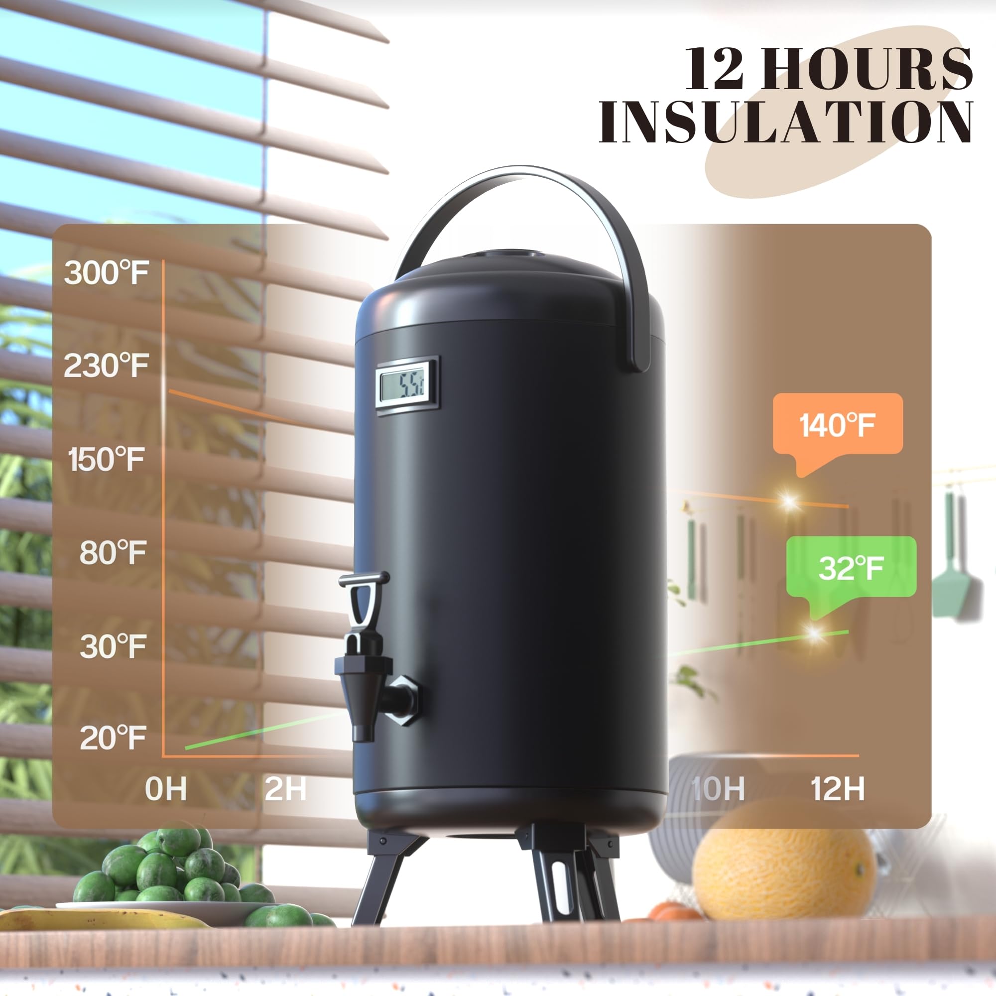 Dispensador térmico de bebidas frías y calientes para té caliente, café, leche fría, agua, jugo, acero inoxidable