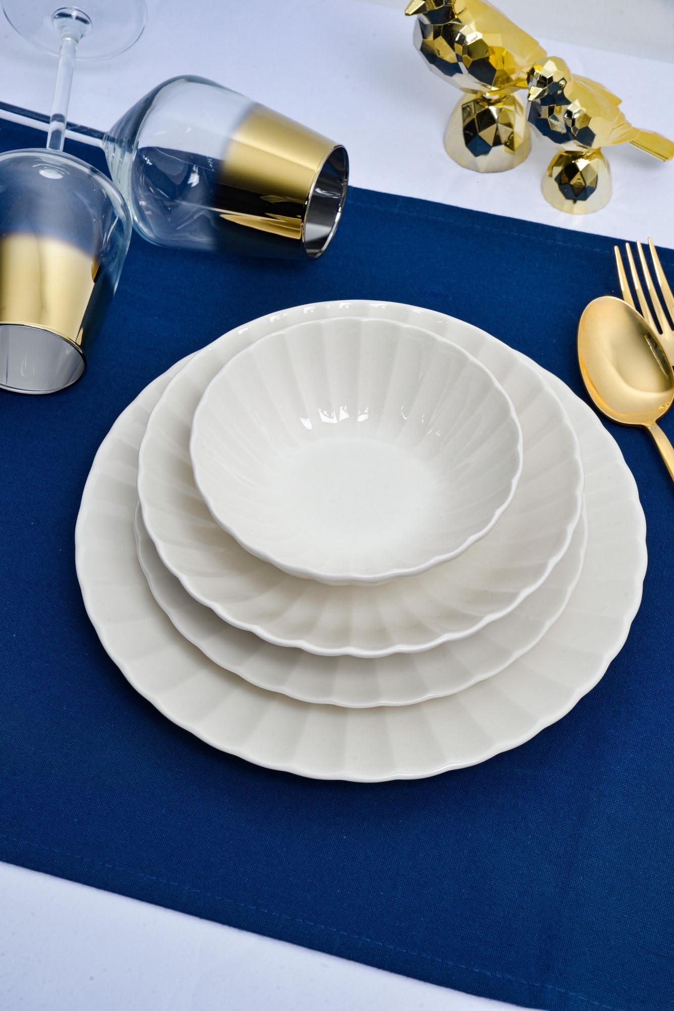 Elegant 24-Piece Dinner Set, 100% Porcelain, White | Includes Service Plates, Bowls & Dessert Plates | Microwave & Dishwasher Safe | Perfect for Any Occasion