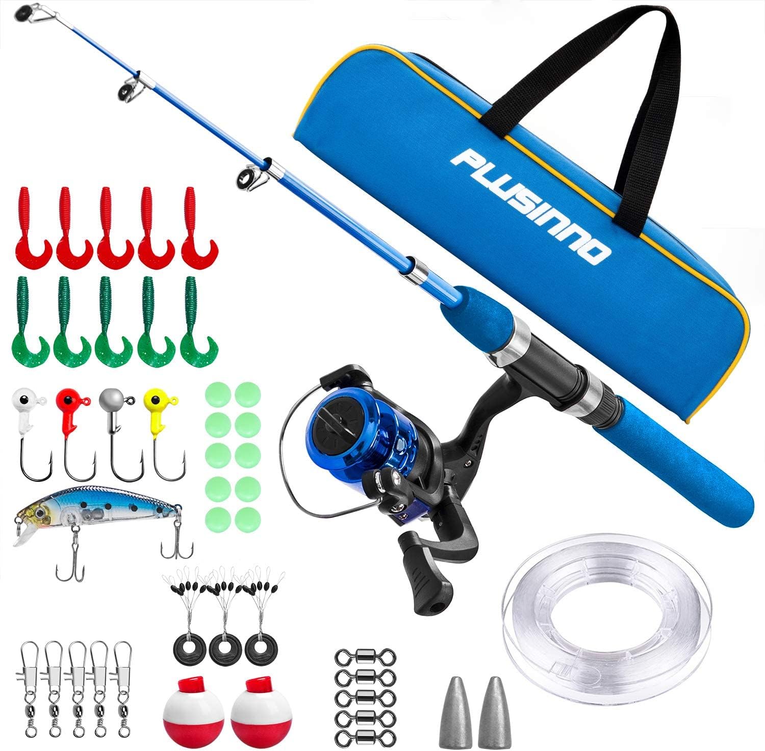Kids Fishing Pole,Light and Portable Telescopic Fishing Rod and Reel Combos for Youth Fishing by PLUSINNO (Blue Handle with Bag, 115CM 45.27In)