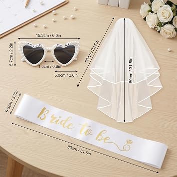 Bride to Be Sash, Hen Party Accessories, Classy Hen Party Accessories, Bachelorette Party Accessories, Bride Veil Hen Party, 3-Piece Bridal Set with Veil and Pearl Design