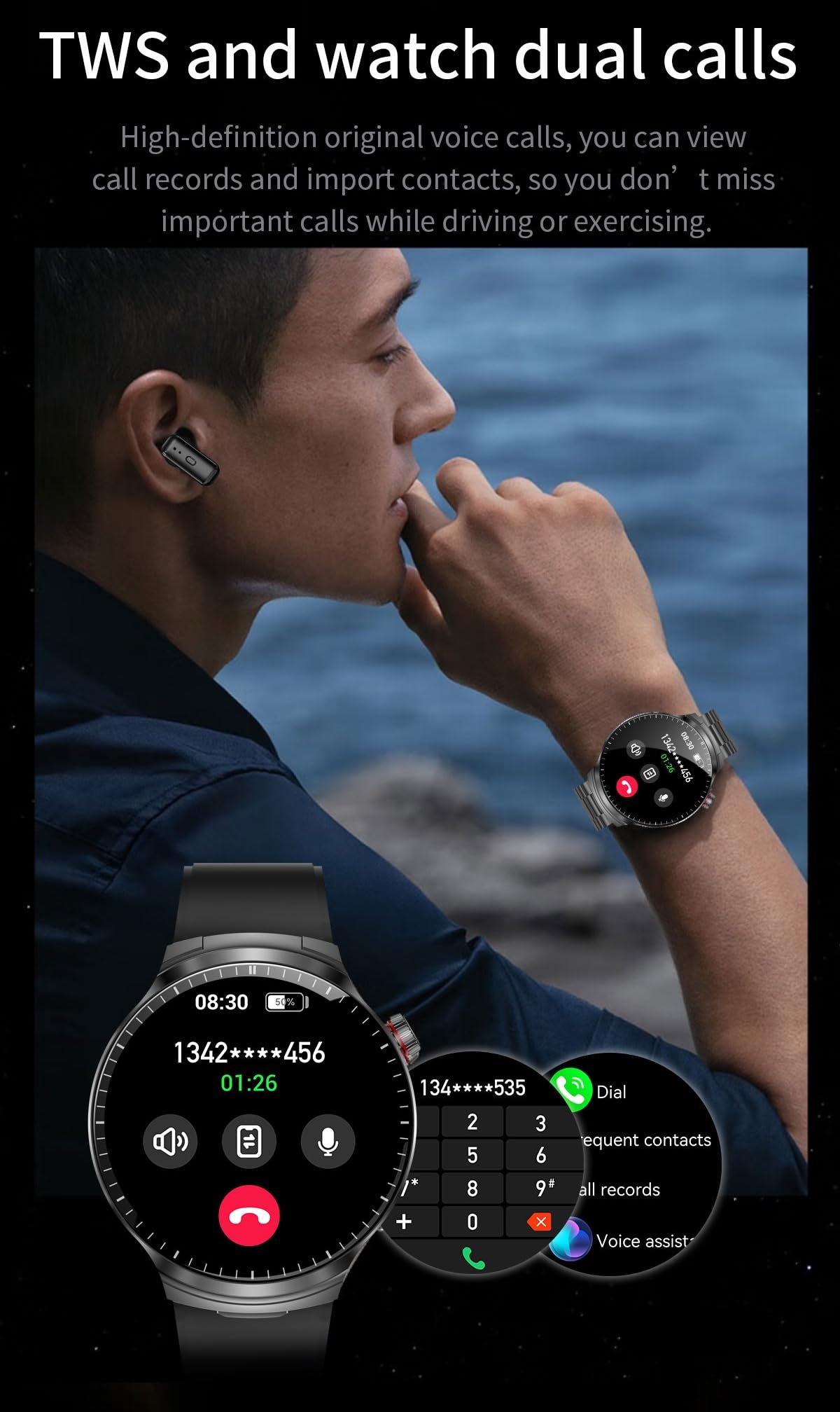AIEK Montre Connectée Homme, Bluetooth écouteurs, Écran HD 1,85", Analyse Sommeil, Appel Bluetooth, Cardiofréquence, 100+ Modes Sportifs Podometre, Smartwatch pour Android iOS (Noir)