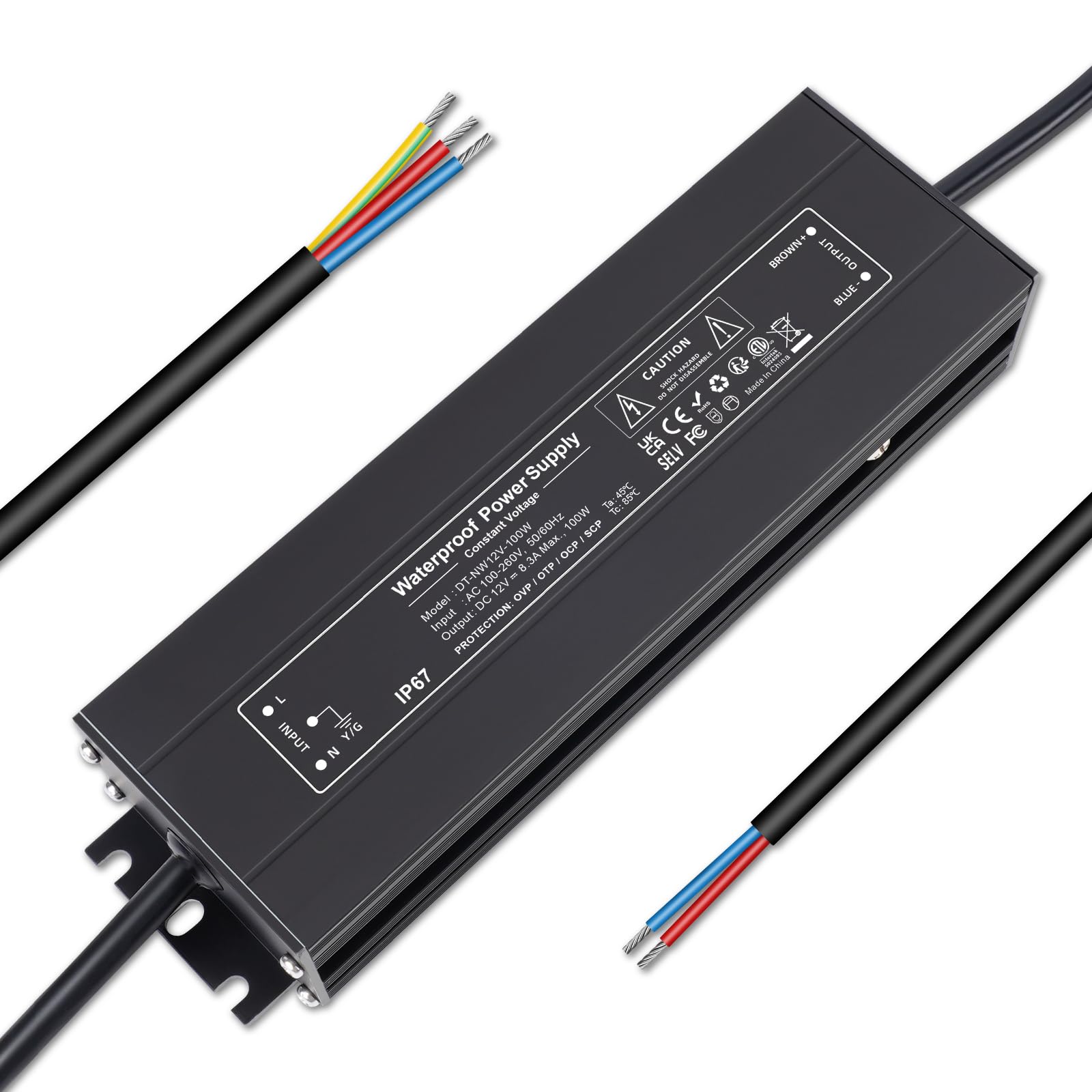 YAYZA! 12V 100W LED Transformer Waterproof IP67 Ultra Slim LED Driver 240V AC to 12V DC 8.3A Low Volt Converter 12V Power Supply Constant Voltage Adapter for Outdoor Garden Strip Lights