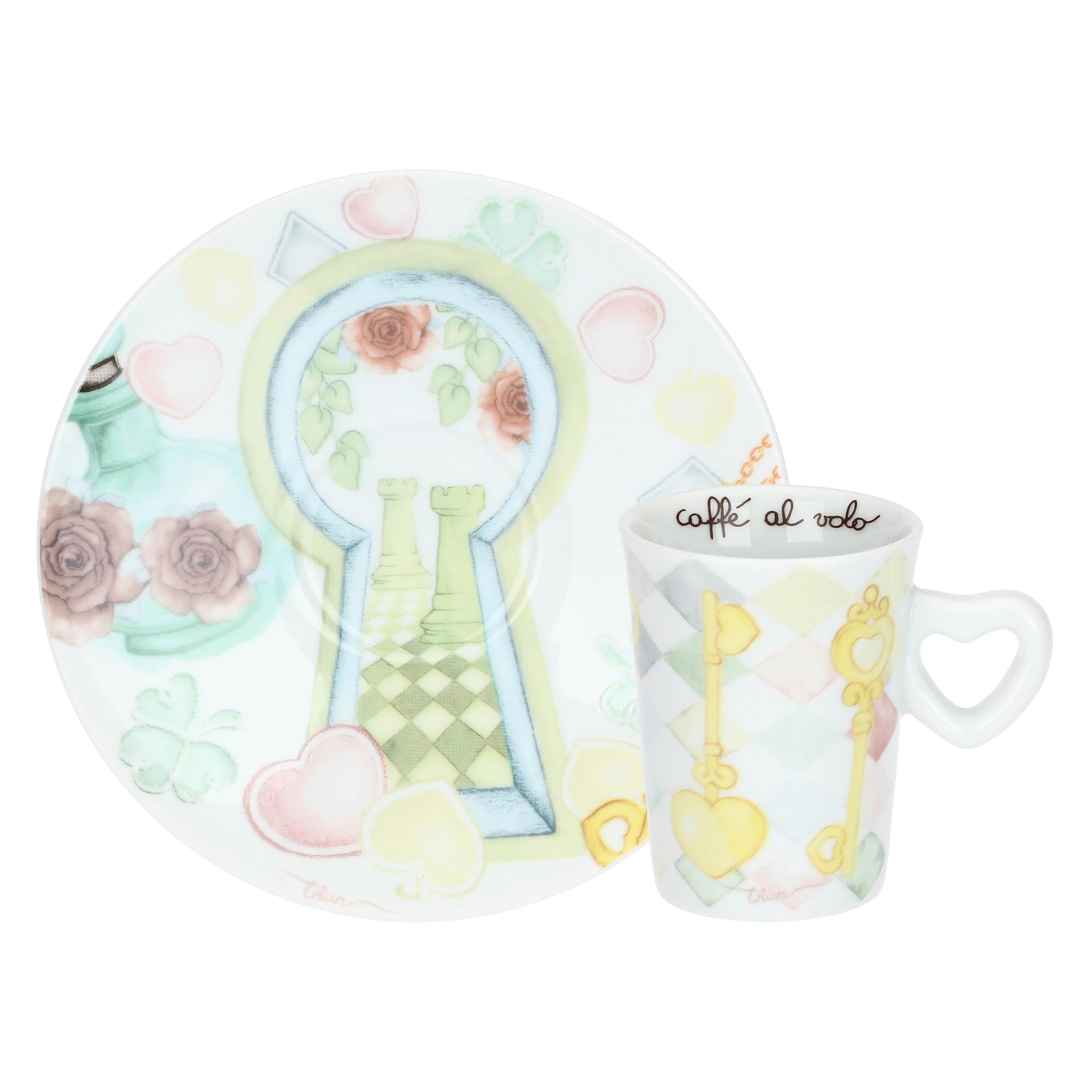 THUN Set 6 Tazzine Espresso con Piattini in Porcellana, Collezione Incanto di Primavera, 7,5x6 cm