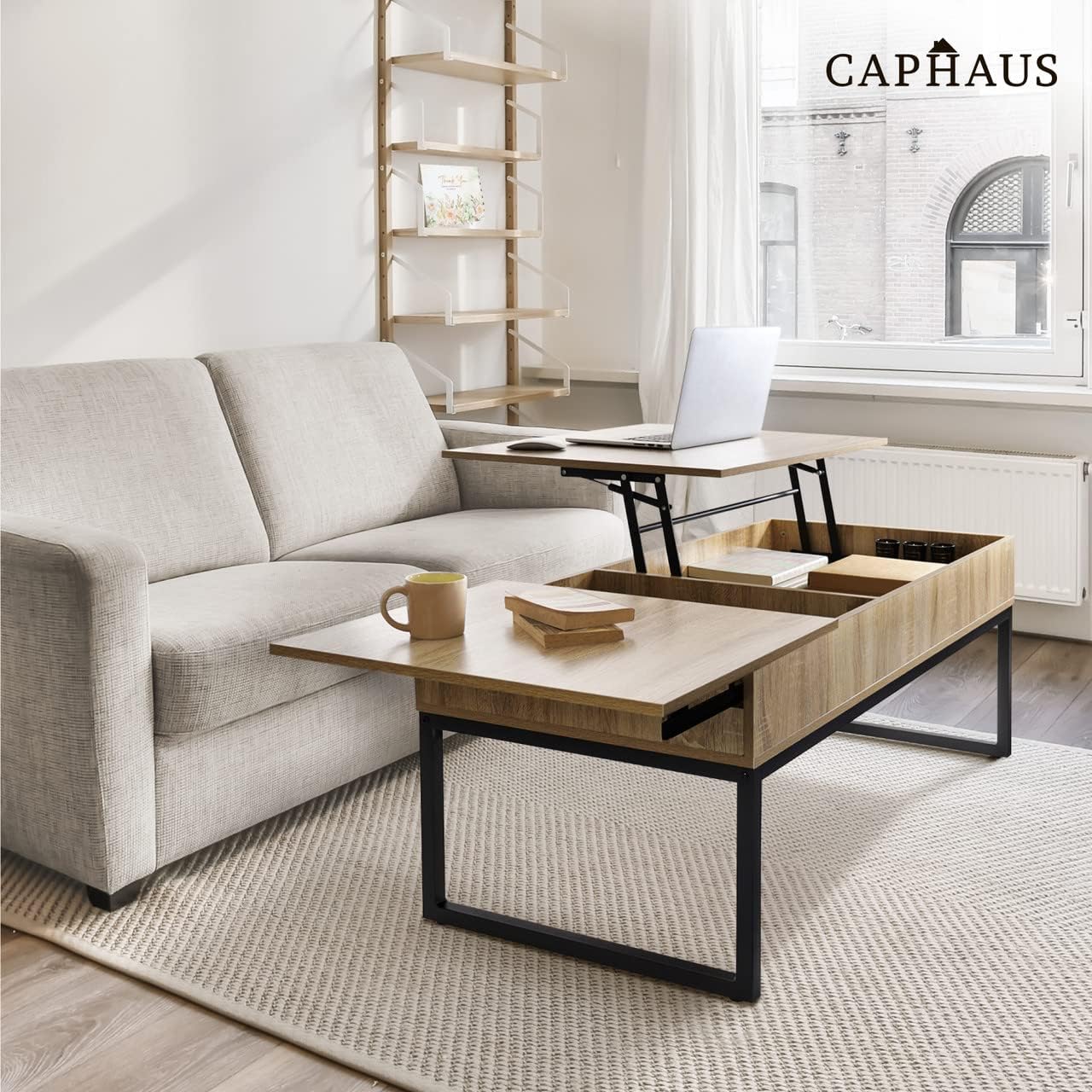 CAPHAUS Lift Top Coffee Table w/Sliding Drawer, Rising Tabletop Coffee Table w/Hidden Storage & Sliding Drawer, Storage Coffee Table w/Lift & Sliding Tabletop for Living Room, 41" Espresso