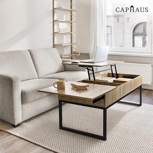 Miniatura 8 de CAPHAUS Mesa de centro elevable con compartimento oculto y cajón deslizante, mesa elevadora para almacenamiento de sala de estar, 41 pulgadas,