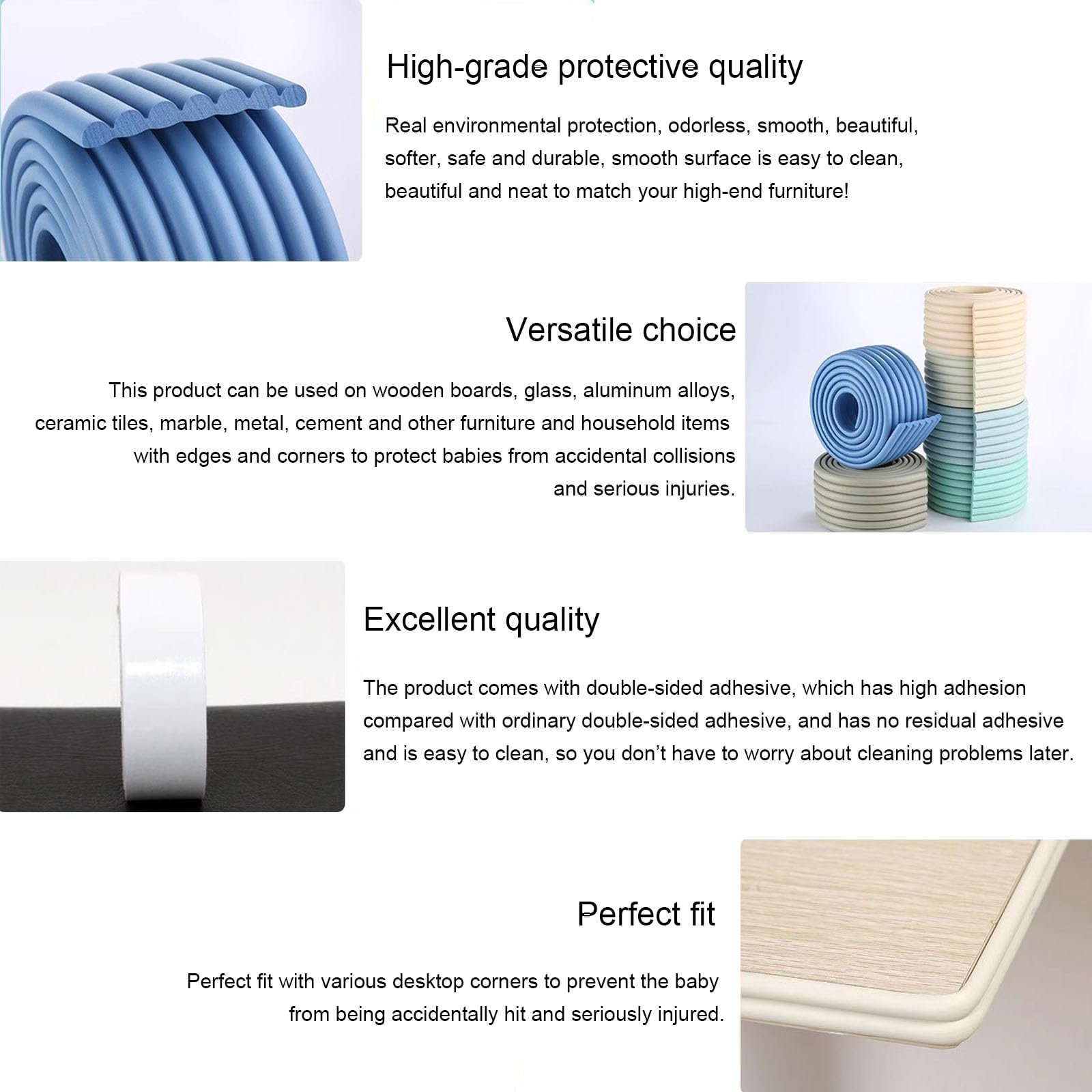 Protector de Esquinas para bebés - Espuma de Goma NBR Suave, Protector de Parachoques de Seguridad para Muebles y Chimeneas - Cortado a Cualquier Tamaño - 800 * 8 * 0,8 cm(White)