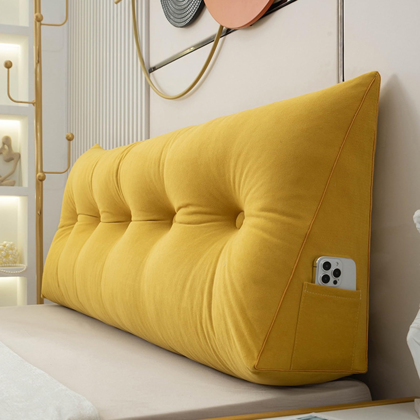 BaoTom Back Cushion for Bed Couch Reading Cushion, Wedge Cushion Headboard Bed, Cushion Bed Backrest, Book Cushion Lumbar Cushion Bed, Support Cushion for Reading Height of 50cm(Yellow,180*50*20cm)