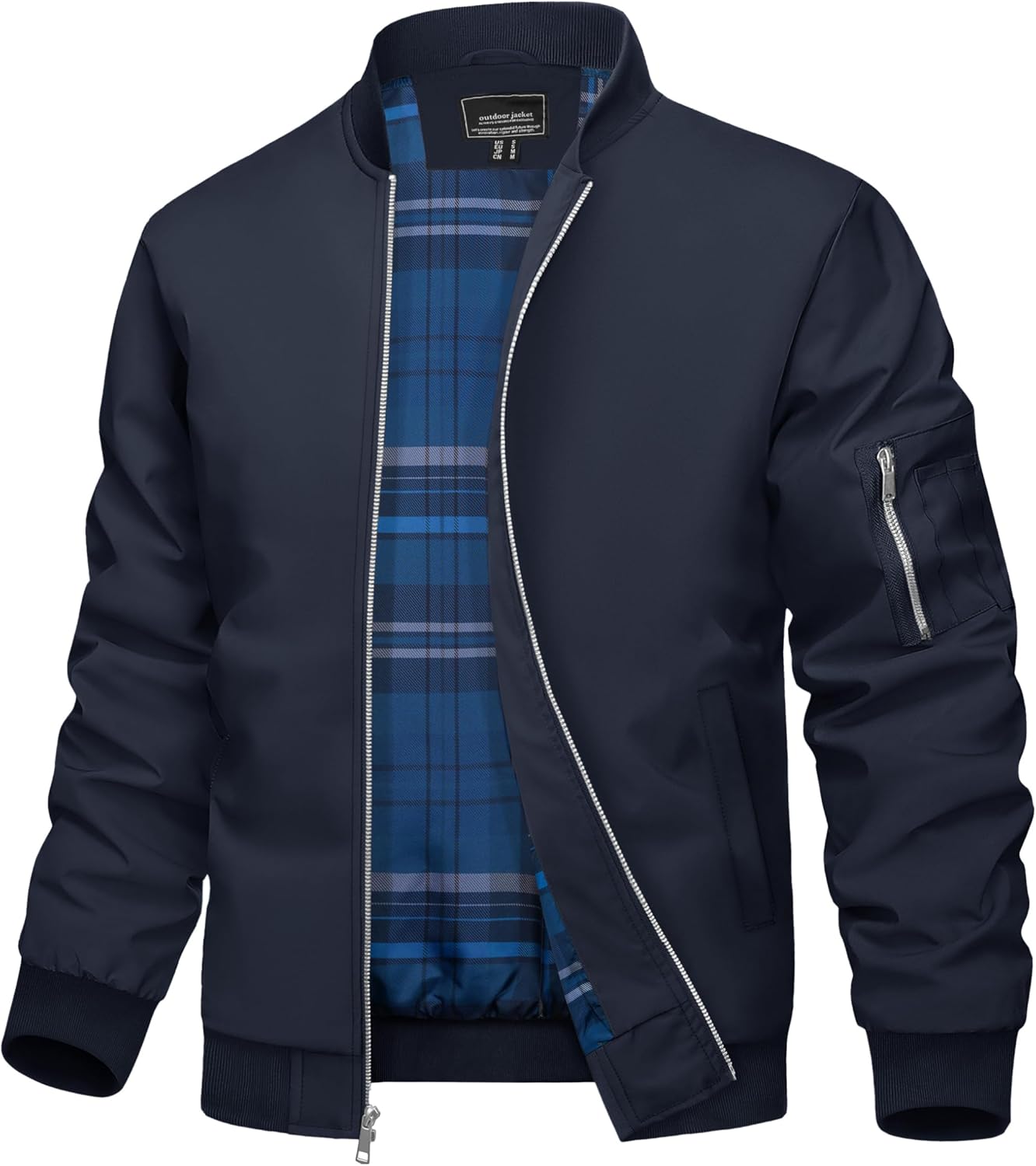 TACVASEN Mens Bomber Jacket Plaid Lined Casual Windbreaker Stylish Light Fall Spring Jackets Windproof Zip Up Coat