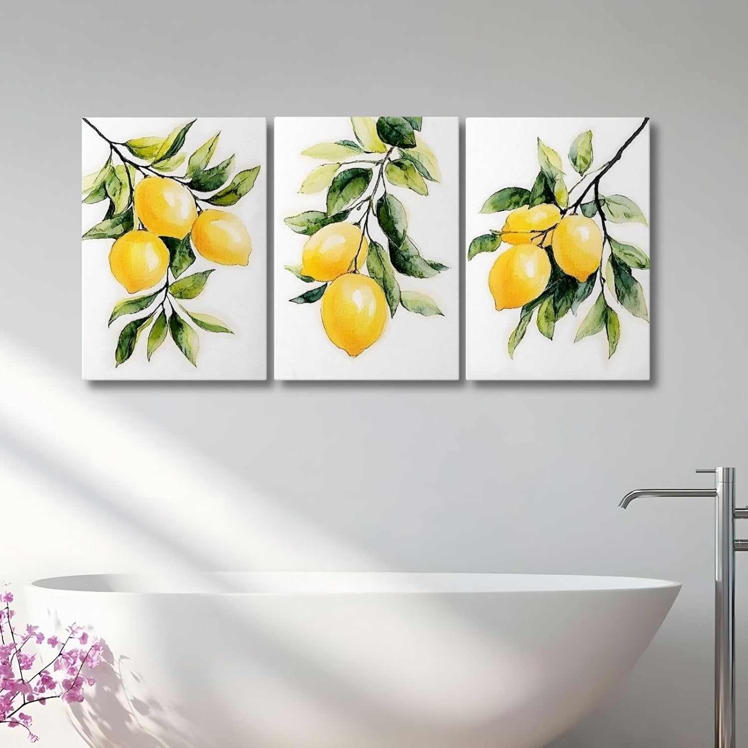 sawjug Lemon Canvas Wall Art,Lemon Wall Decor,Boho Fruit Prints Abstract Fruit Pictures for Living Room,Kitchen, Office (16" x 24" x 3 pcs)