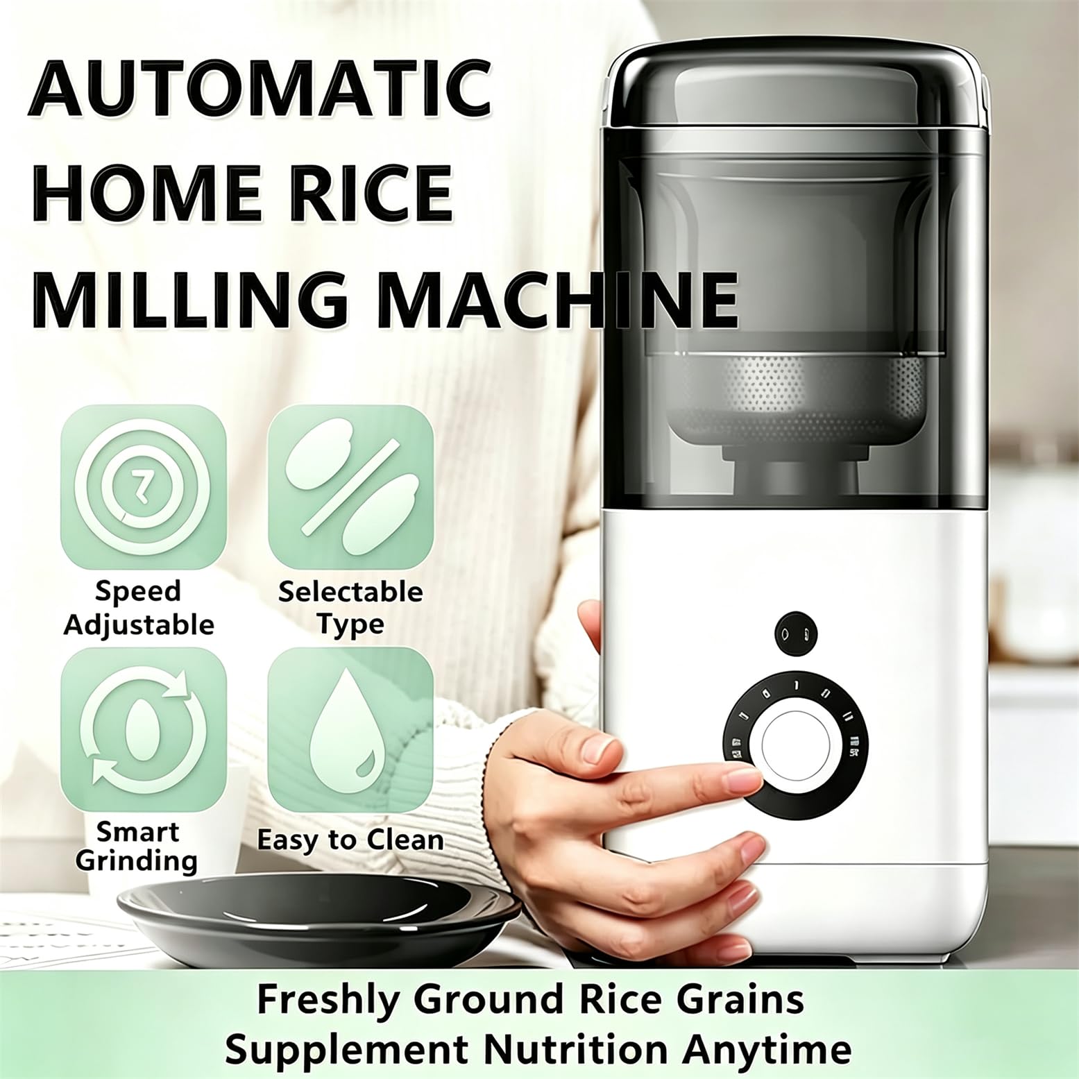 Macchina Elettrica per La Macinazione del Riso | Separatore Di Crusca Di Riso, Lucidatrice Di Cereali Efficiente per Macinare Riso Integrale E Riso Germinato, 7 Velocità