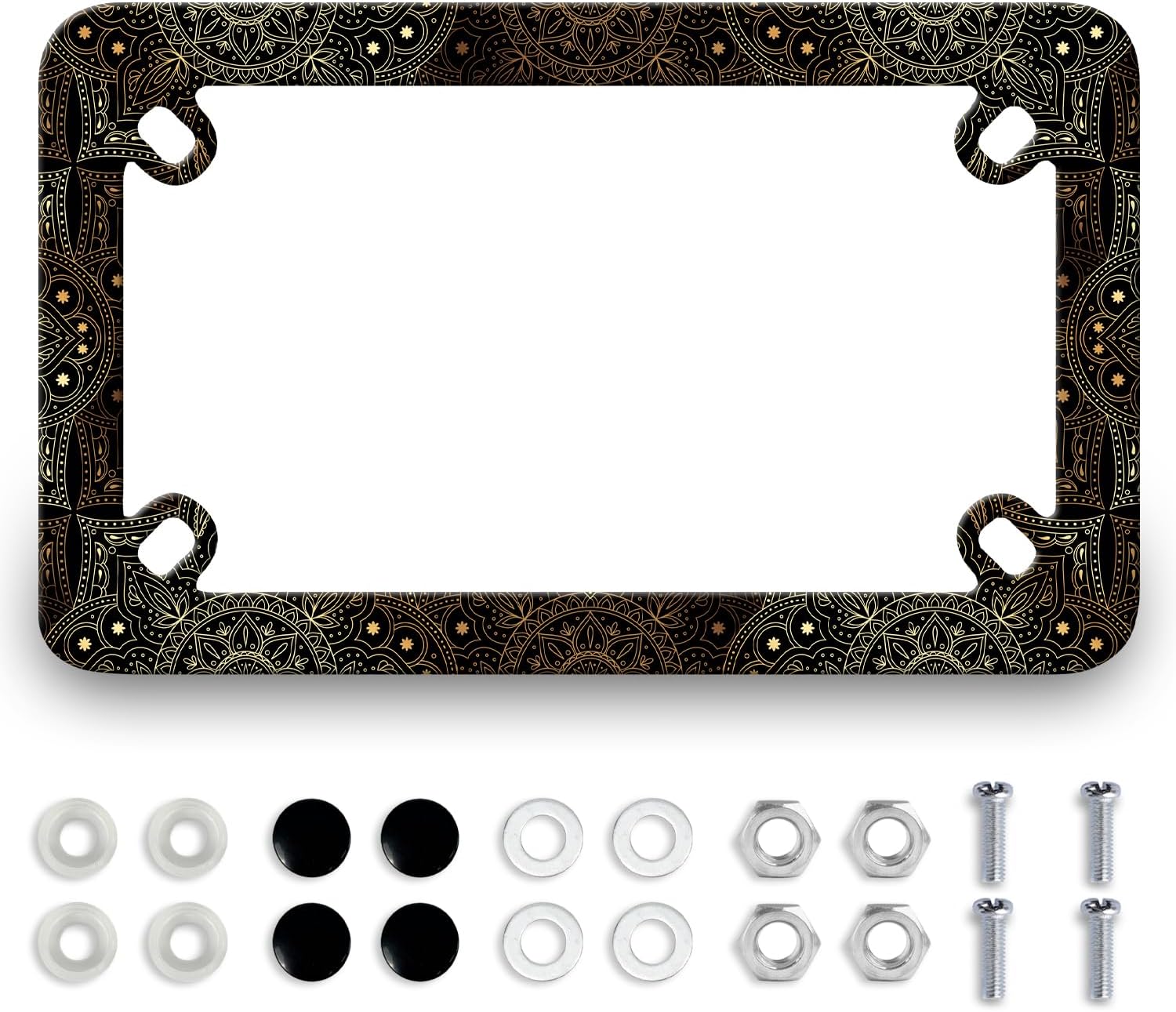 Marco de placa de matrícula con estampado de mandala dorado para motocicleta, de acero inoxidable, divertido soporte para placa de motocicleta,