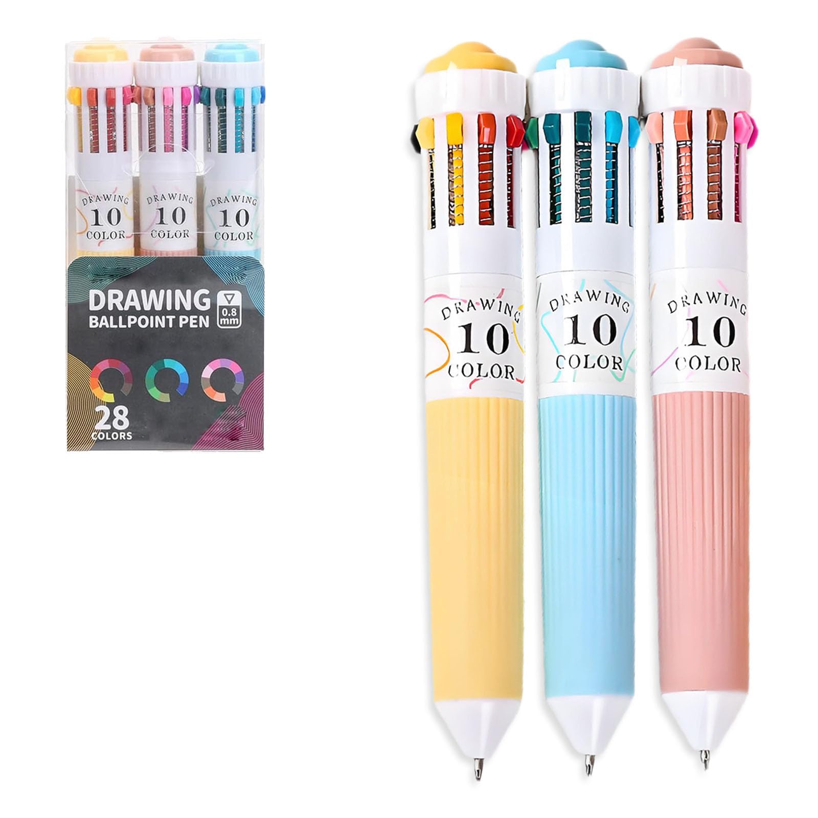 nuneoeuo 3 Pcs 28 Colour Multi Colour Pen, 0.8mm Retractable Multicoloured Pen, 10-In-1 Switchable Pens Multicolour, Used for Children's Painting Office Supplies and School Supplies