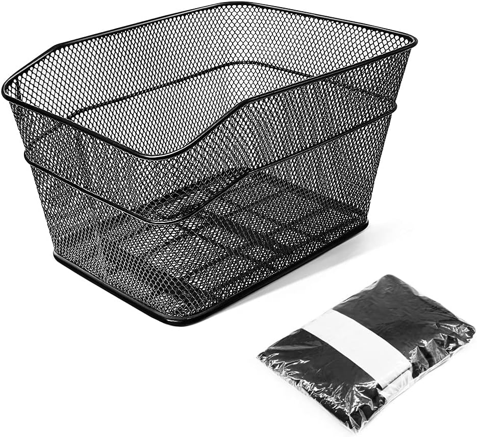 ANZOMERear Bike Basket includes Outdoor Cover Waterproof Rainproof Large Wire Bicycle Basket for Shopping School Work Commute