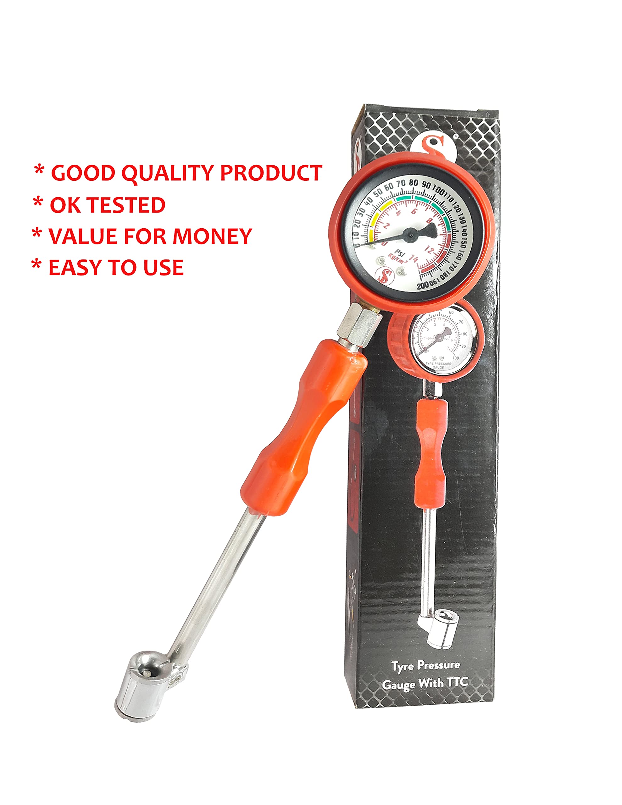 Si Tire Pressure Gauge with Ttc 200Si Car Truck Non-Slip Grip Heavy Duty Premium Tyre Pressure Gauge