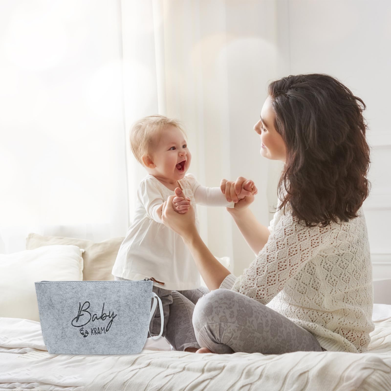 Kosmetiktasche aus Filz mit Reißverschluss Geschenke für Mama zur Geburt 2 Stück gris clair