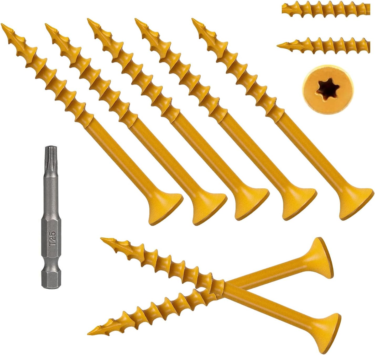 100Pcs 2" Wood Deck Screws #8 x 2 Deck Screw Exterior Wood Screw with 1Pcs T25 Star Bit Included,Coared Rust Resistant Deck Screws Outdoor Decking Screws