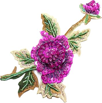 Rose Sequin Applique, Embroidered Patch Flower for Dresses and Other Garments Decorative Rose Patches Purple