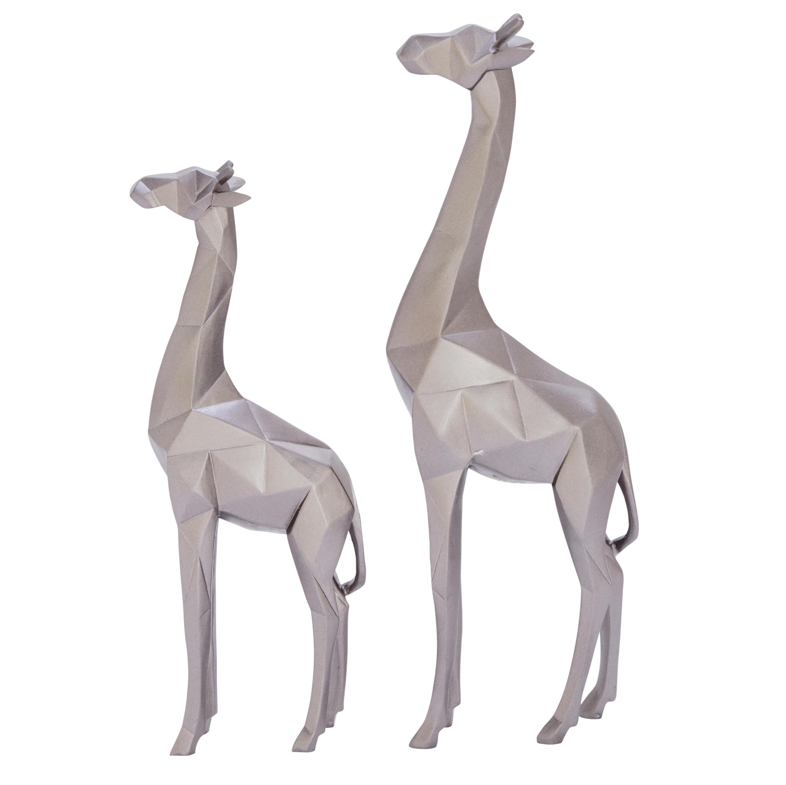 CosmoLiving by Cosmopolitan Polystone Giraffe Decorative Sculpture Home Decor Statues, Set of 2 Accent Figurines 12", 15"H, Silver