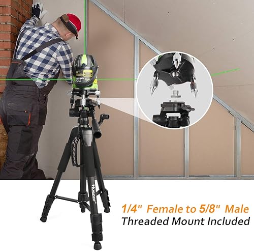 Miniatura 5 de Huepar Trípode de nivel láser ajustable TPD14 de 56 pulgadas con cabezal giratorio de 3 vías, placa de liberación rápida con montaje de tornillo de