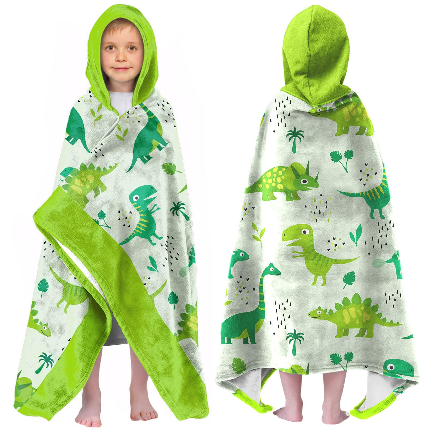 Dinosaur Hooded Beach Towel for Boys, 35x60 in Quick Dry Swim Wrap, 04