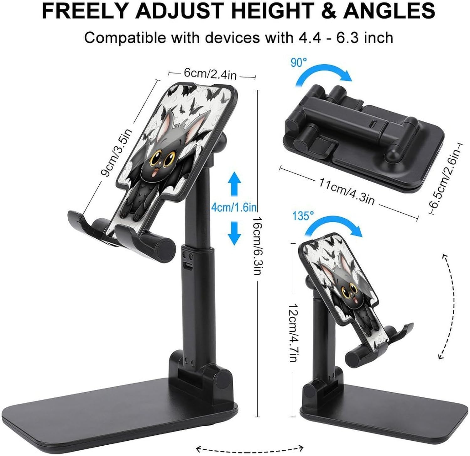 Cute Bat Phone Stand Portable Travel, Phone Holder for Desk Compatible with iPhone 17/16/15 Pro Max Air, Cell Phone Stand Adjustable Office Accessories image 2