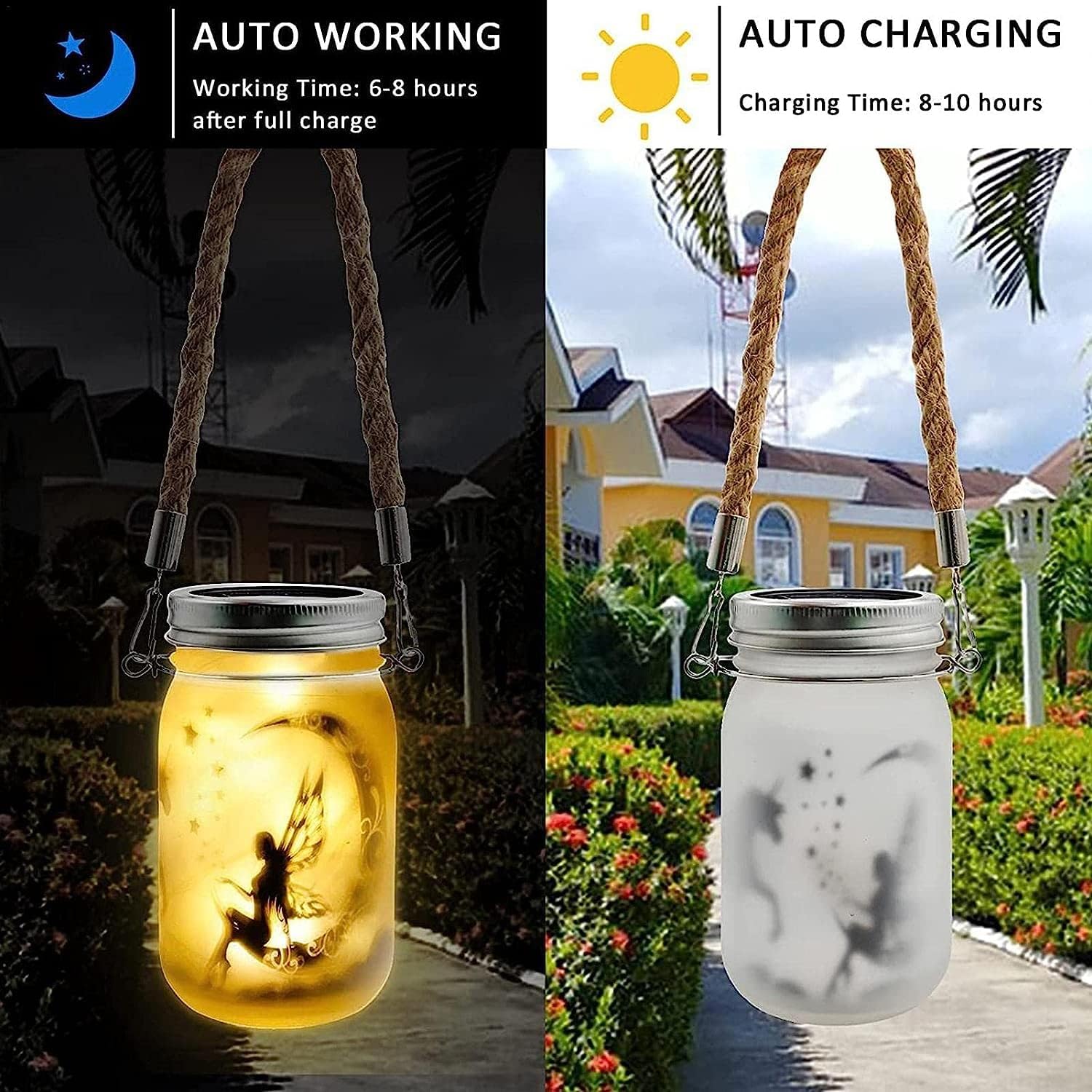 Butterfly Fairy in Mason Jar, Pack of 2 Solar Lanterns for Outdoor Decorative Solar Lamp, IP65 Waterproof Garden Light for Wedding, Party, Garden Decoration ​Outdoor (Multi Colours)