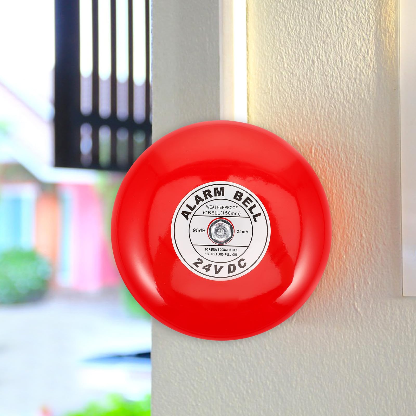 Timbre Eléctrico de 24 V para Alarma de Seguridad Industrial y Elevador, Campana Roja de Hierro Sonido Fuerte y Alta Fiabilidad para Emergencias