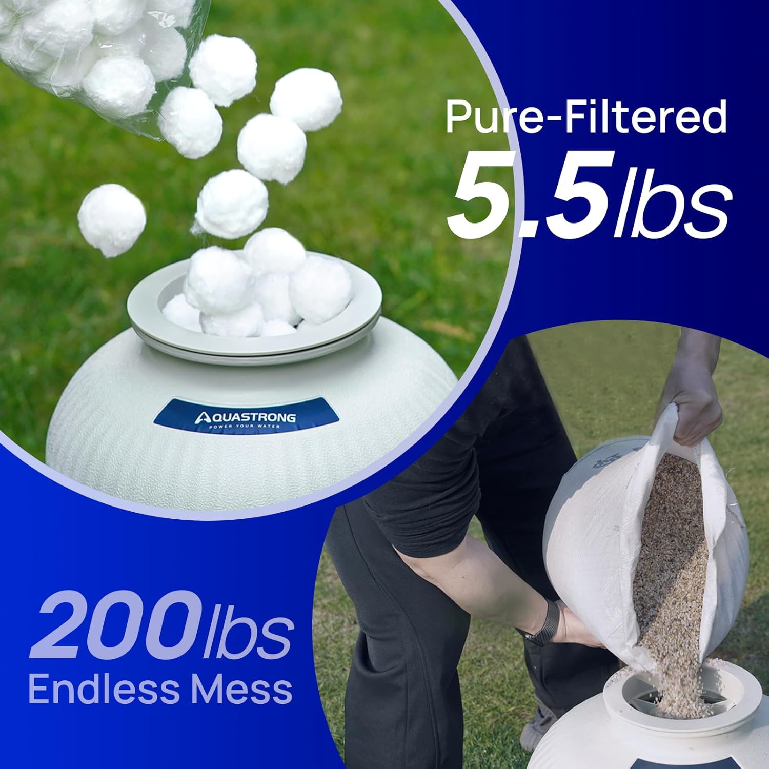 AQUASTRONG Pool Filter Balls for Sand Filters, 5.5 lbs Reusable Pool Sand Filter Balls (Replaces 200 lbs of Sand), Efficient Water Filtration Pool Filter Balls for Swimming Pools, Filter Pumps
