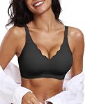 OEAK Womens Wireless Push Up Bras Comfortable Seamless Soft V Neck Brassiere Scalloped Full Coverage Support Everyday Bra