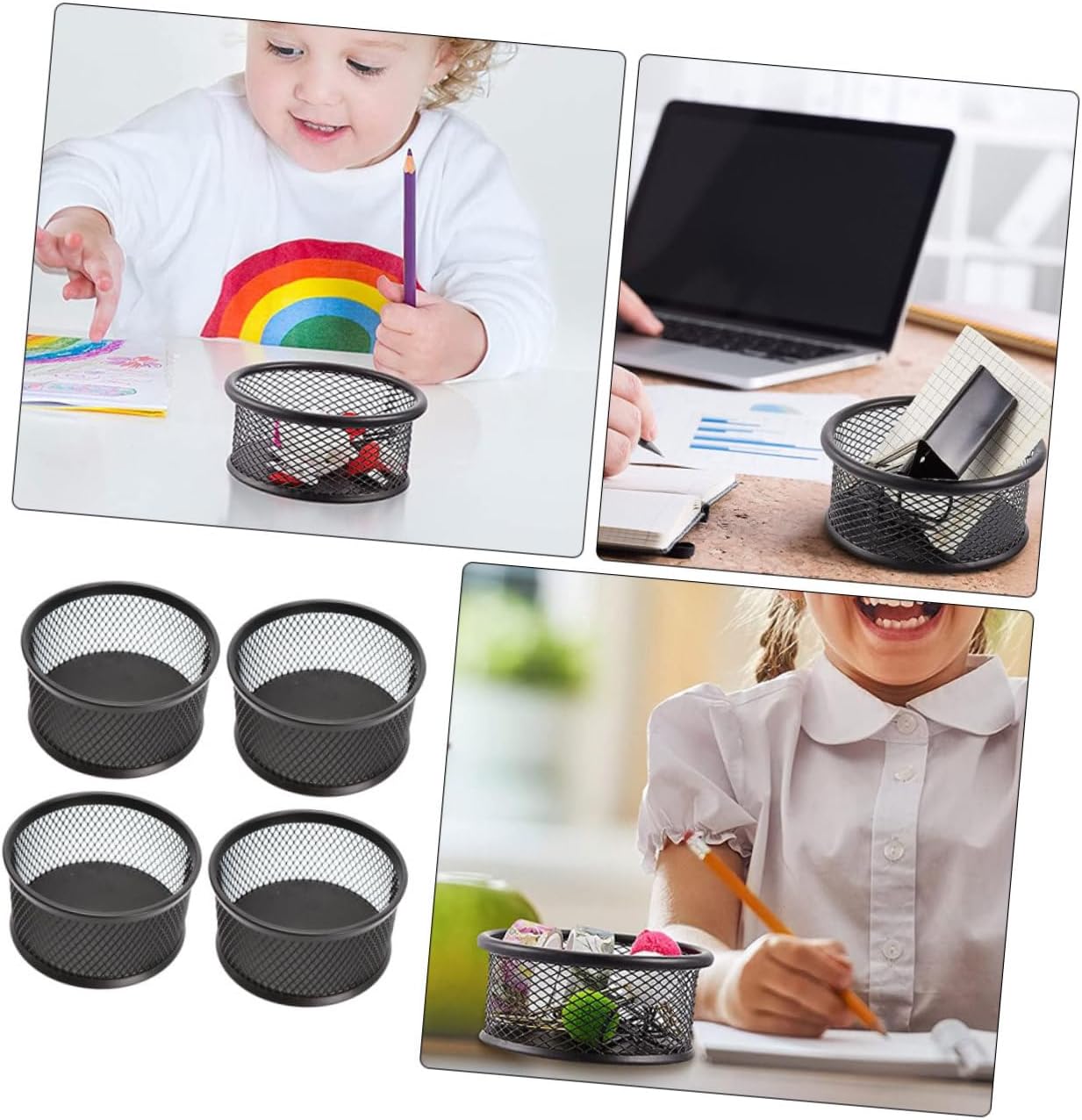 SECFOU 4PCS Mesh Paper Clip Dispenser Wire Organizer for School Desk Home Office Stationery Holder Smooth Edges for Safe Storage of Clips Pins and Small Supplies