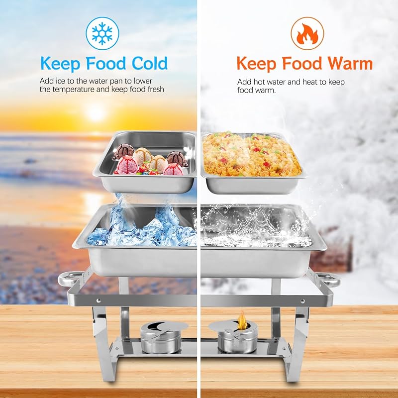 Snowtaros Melegentartó Edénykészlet 9L Rozsdamentes Acél Chafing Dish 4 Tálcával Büfé Esküvő Party Rendezvény