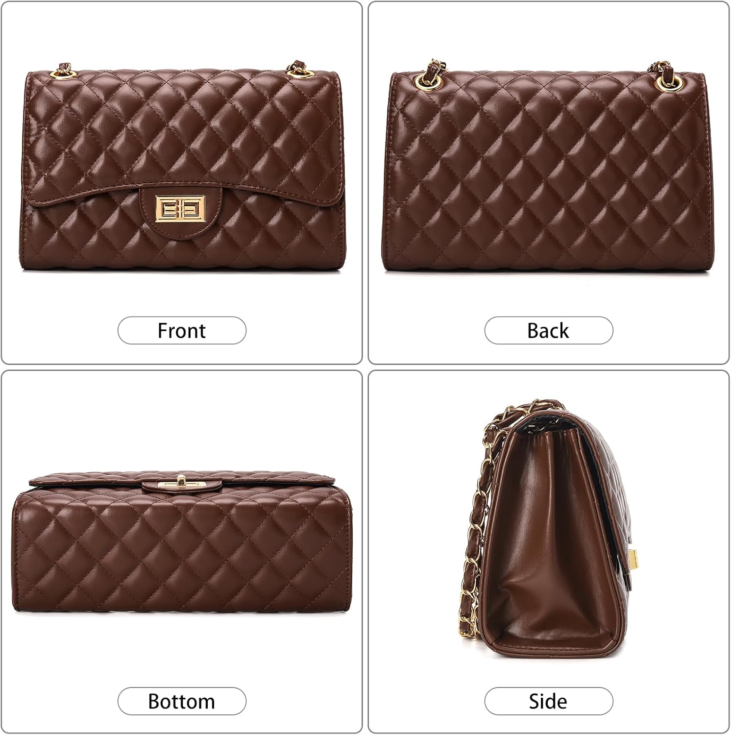 Quilted Leather Crossbody Bags for Women Trendy Ladies Shoulder Purse Satchel HandBag with Chain Strap - Image 3