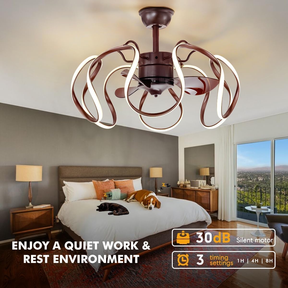 Modern Chandelier Ceiling Fan with Light Nordic Style Semi Flush Mount Chandelier Fan with Lights Remote Control Quite Reversible Ceiling Fan Indoor Lighting for Kitchen Dining Room Bedroom