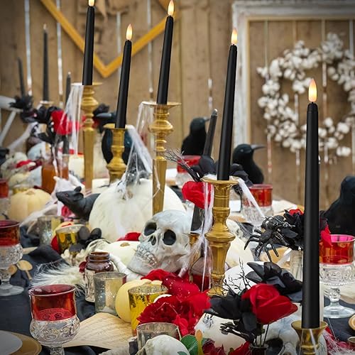 Miniatura 2 de Qunclay 120 velas cónicas negras sin llama con luz amarilla parpadeante de plástico realista de 11 pulgadas de largo, funciona con pilas, para