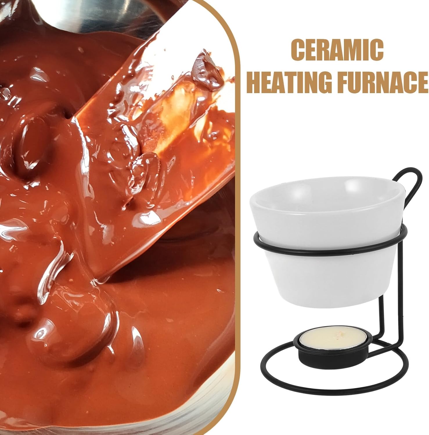 Ceramic Butter Warmers Set, 2 Sets, with Iron Rack for Melting