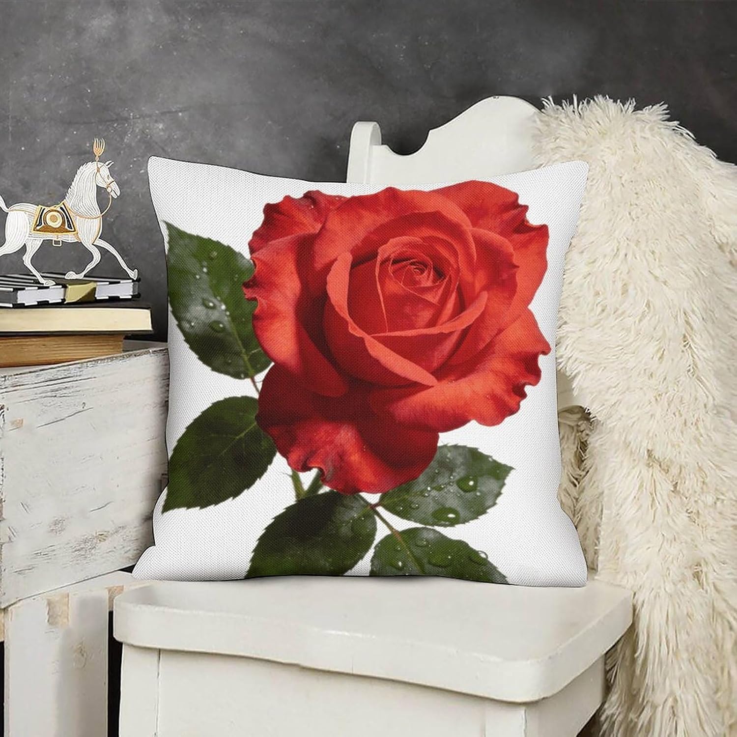 Red Rose Pillow Protectors Cute Waterproof Pillow Cover Soft Skin-Friendly Cushion Case Decorative Square Cushion Cover for Couch Sofa Bed Living Room Bedroom