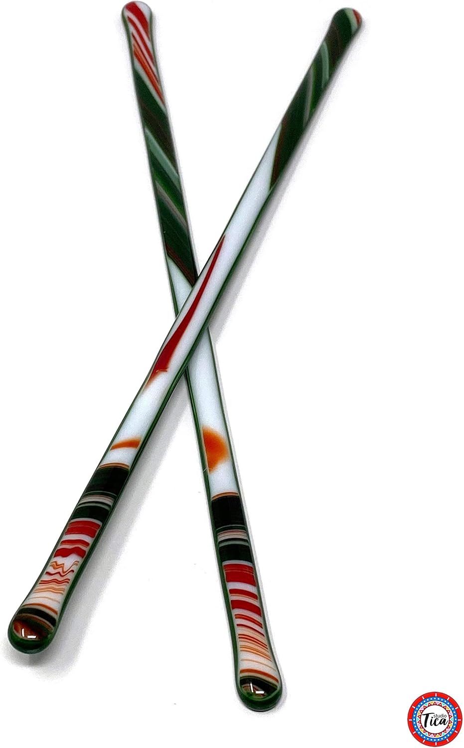 Handmade Glass Pitcher Stirrers: Merry Christmas (Christmas Collection) - 10 inch Functional Art - Set of 2 by studioTica