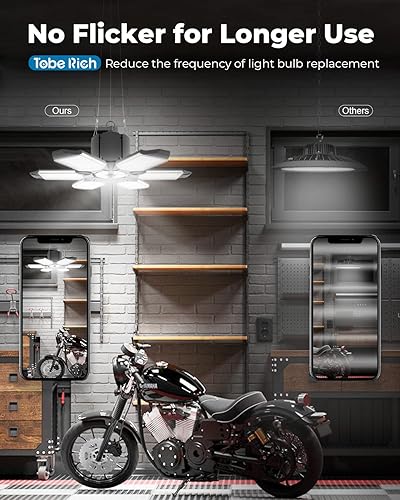 Miniatura 9 de Paquete de 4 luces de garaje enchufables, 180W 18000LM Linkable LED con tira de tracción y cable de alimentación de 9.84 pies, luces de trabajo de