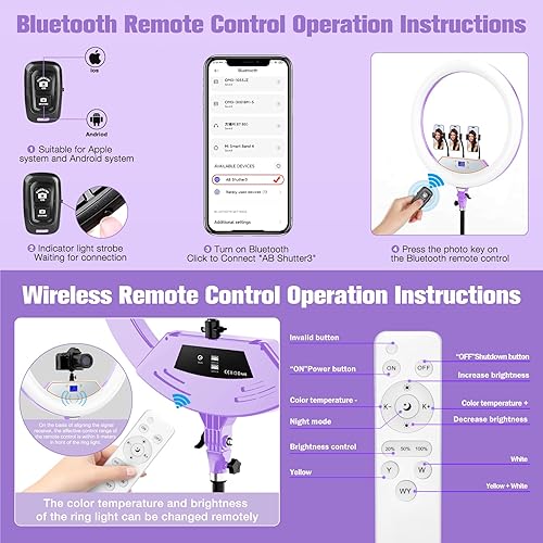 Miniatura 14 de Anillo de luz de 22 pulgadas con soporte, trípode de luz de anillo para iPhone iPad, con trípode de 75 pulgadas, pantalla LCD, 4 clips para iPad, 2
