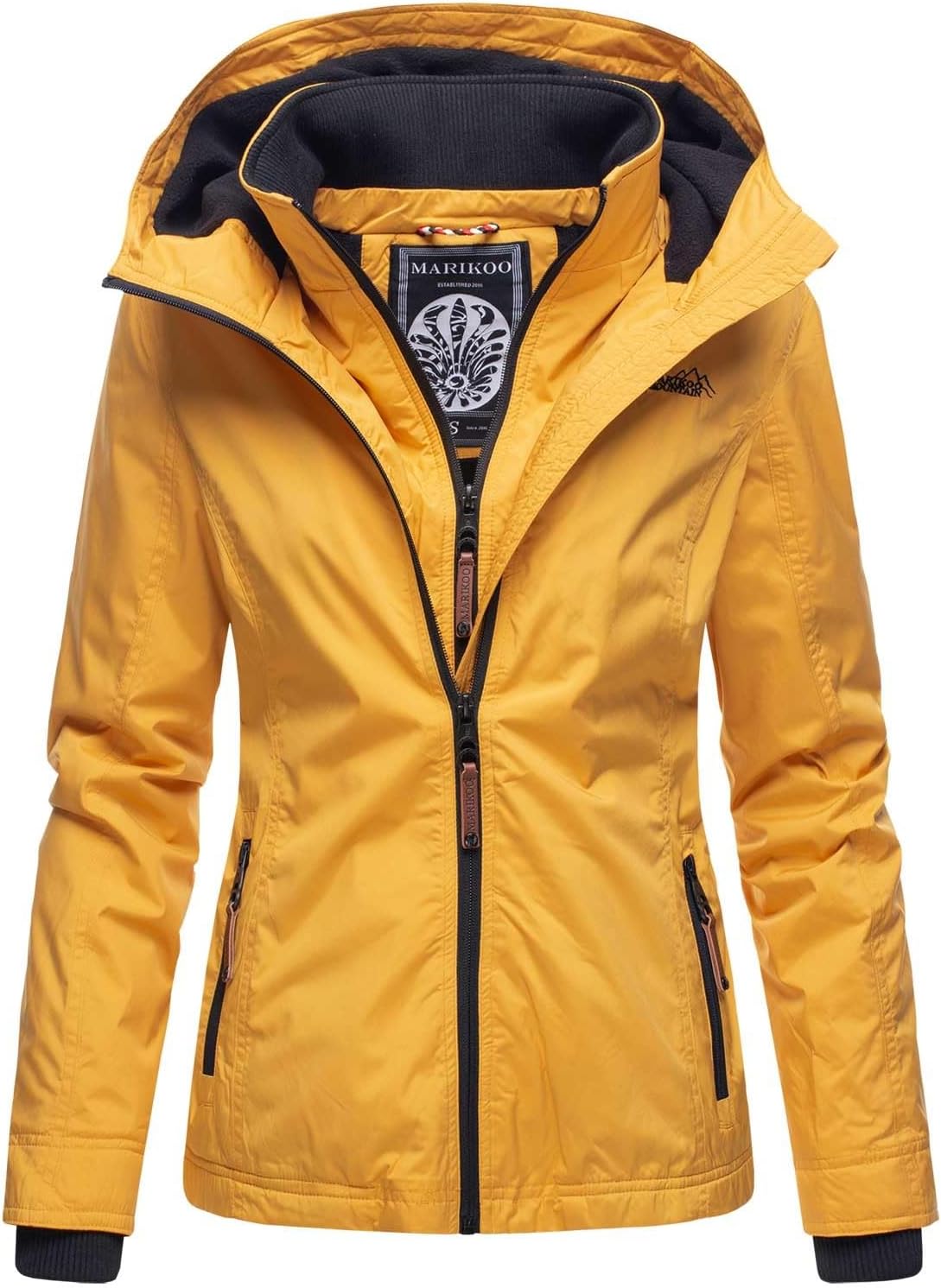 Marikoo B659 Designer Overgangsjas Voor Dames, Licht Gevoerd Met Capuchon Kort Beige L 3623610835