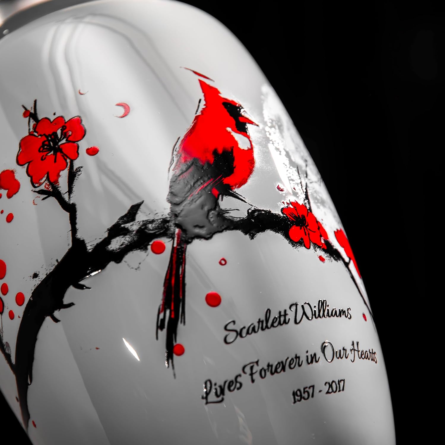 Red Cardinal Cremation Urn for Human Ashes – Personalized Memorial, Custom Tribute with Name & Dates, Made in USA – Large Adult Size